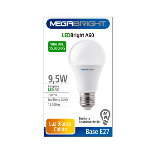 Ampolleta Led 9 w. Luz Cálida Megabright