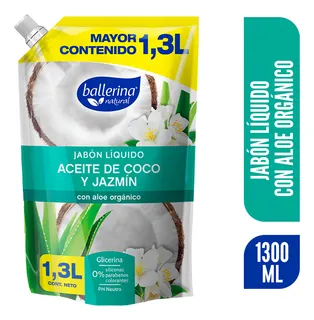 JABON BALLERINA 750 ML COCO JAZMIN Jabón Líquido Aceite de Coco Ballerina 750 ml.